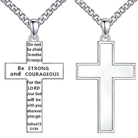 LUHE Cross Necklace for Men 925 Sterling Silver Bible Cross Pendant Necklace Prayer Jewelry Religious Jewelry Christian Gifts