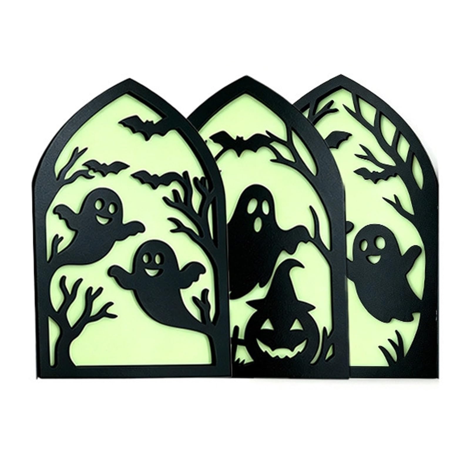 LWHZOFR Wooden Halloween Shelf Decor, Layered Hollow Carved Tabletop Accent for Desk Styling, Counter Display and Home Decor Ghosty Witches Centerpieces Wooden Table Signs
