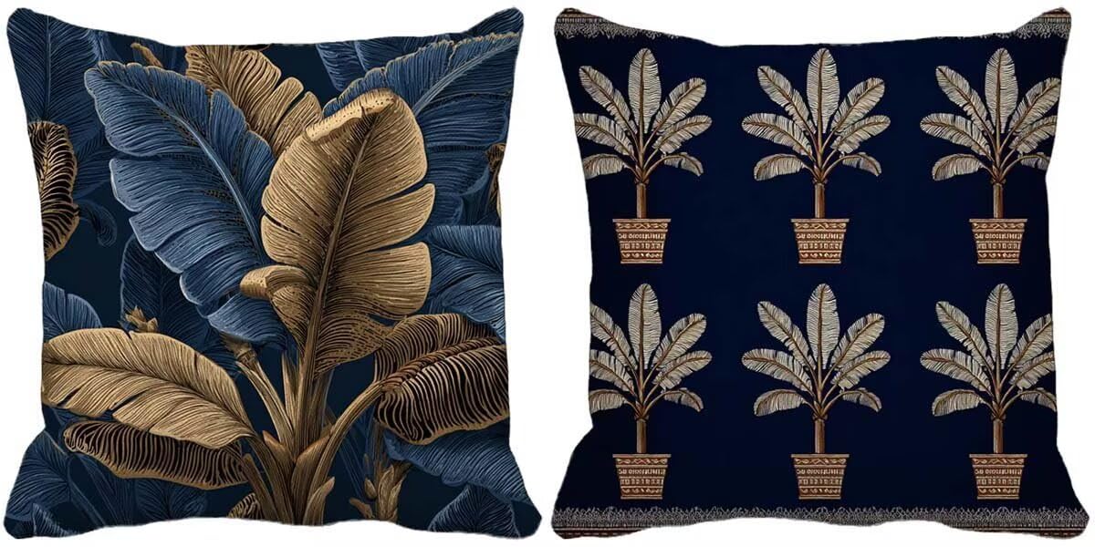 Blau Kissenbezug 55x55 2er Set Outdoor Kissen Blatt Kissenbezüge Weich Quadrat Sofakissen Mit Unsichtbarem Reißverschluss für Schlafzimmer Wohnzimmer Sommer Garten Balkon Terrassen Deko w8-a2216