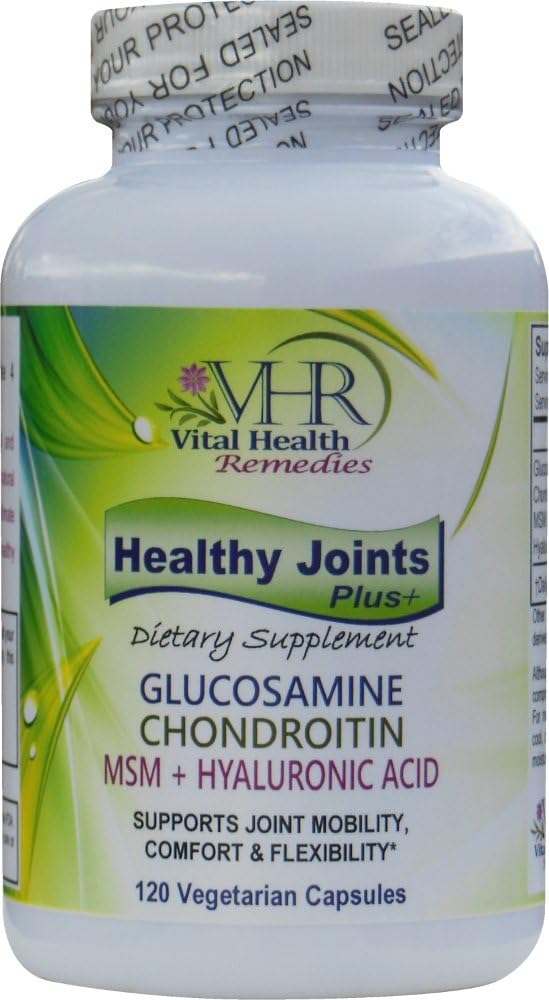 Healthy Joints Plus+ with Glucosamine, Chondroitin, MSM + Hyaluronic Acid. Highest Potency Combination Available. 120 Vegetarian Capsules