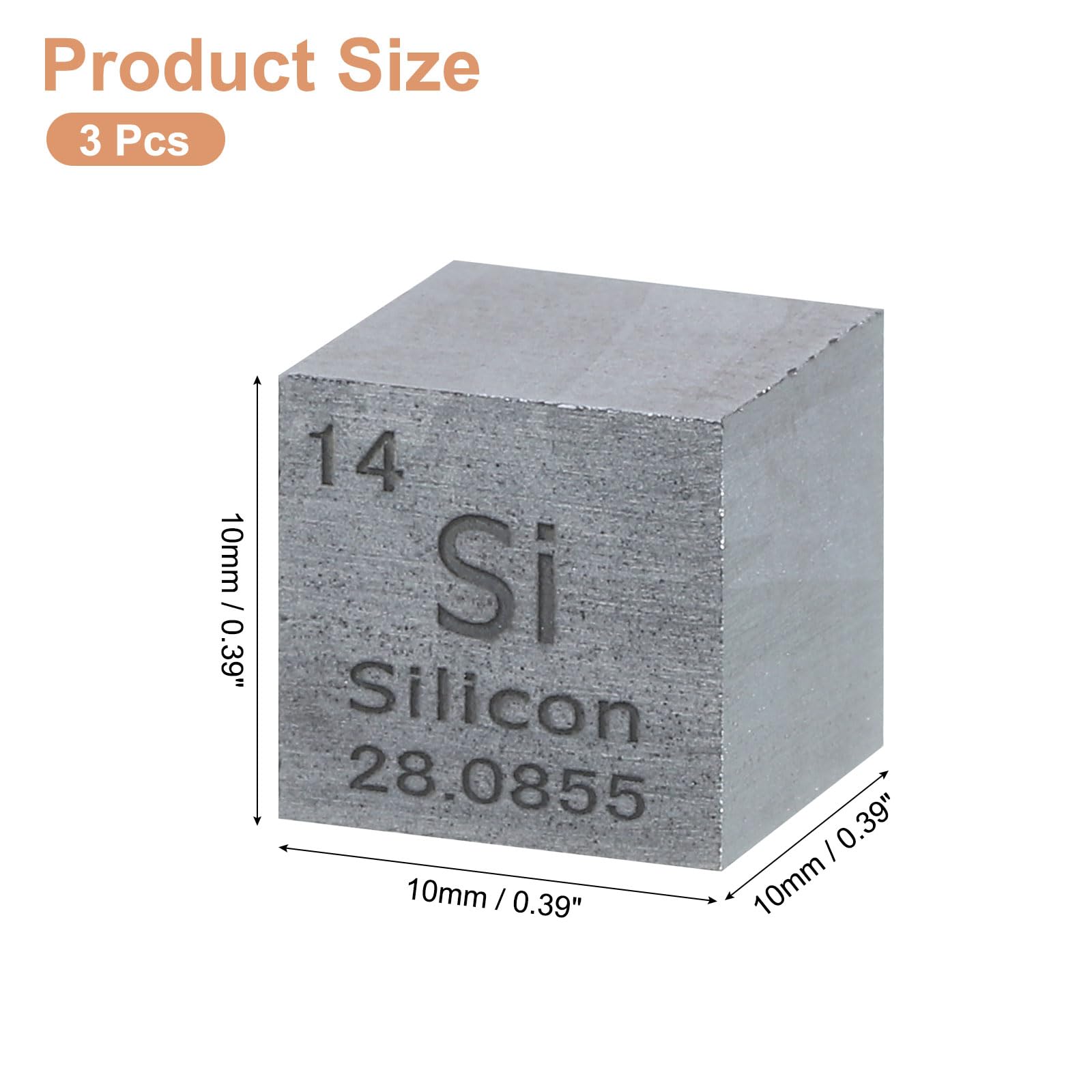 uxcell 3 Pcs Silicon Cube, 0.39 Inch High Density Metal Element Cube Metal Density Cube for Chemical Elements Collection Science Education Experiment Application, Silver