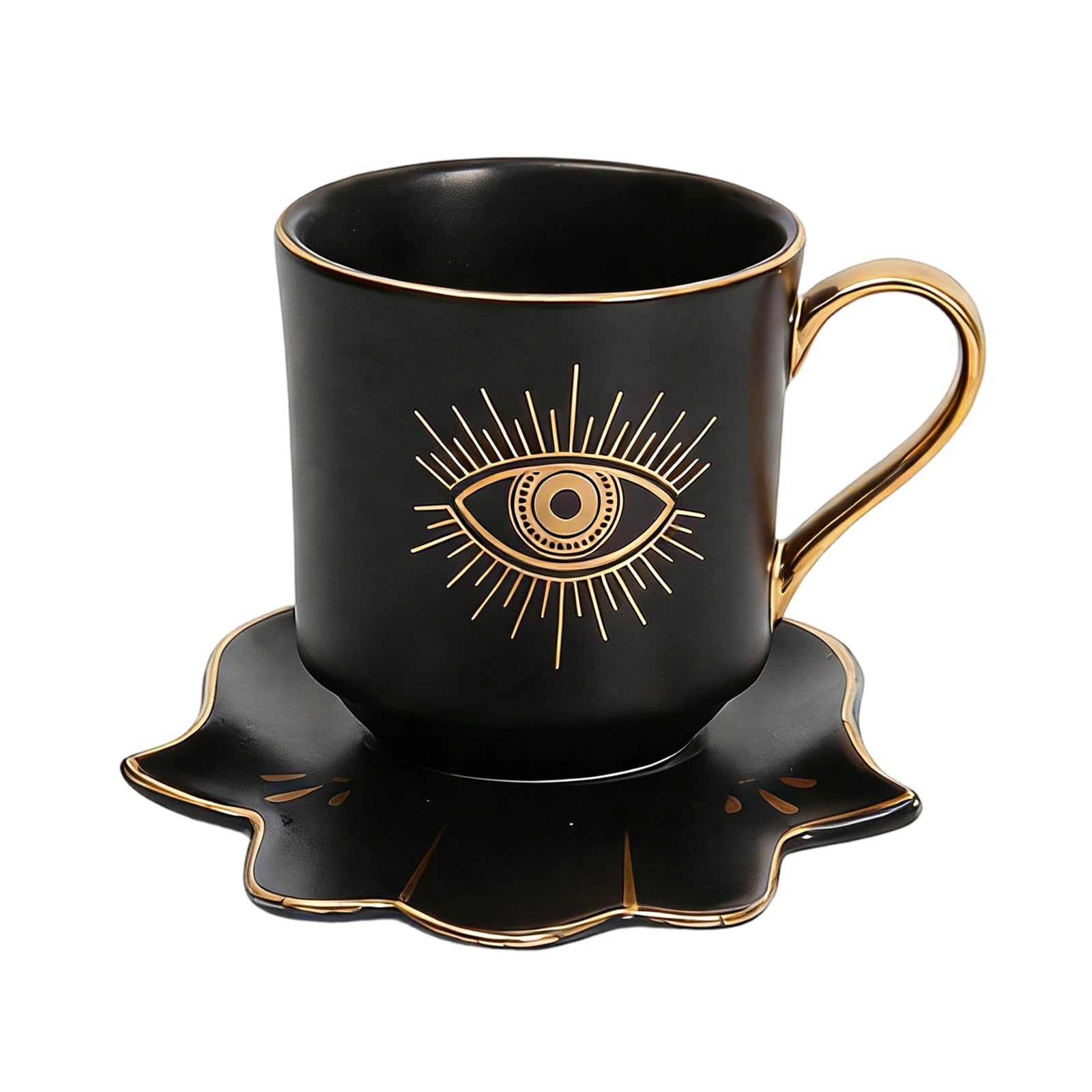Xjdzineq Ceramic Coffee Cup and Hand Shape Saucer Set Evils Eye Theme Mug Drinkware Safe Tea Milk Drinking Coffee Mug with Saucer