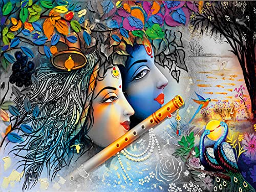 Image of House Self Adhesive Radha Krishna Wallpaper Wall Sticker for Home Decor, Living Room, Bedroom, Hall, Kids Room, Play Room (PVC Vinyl, Water Proof50 (36 X 24 INCH)