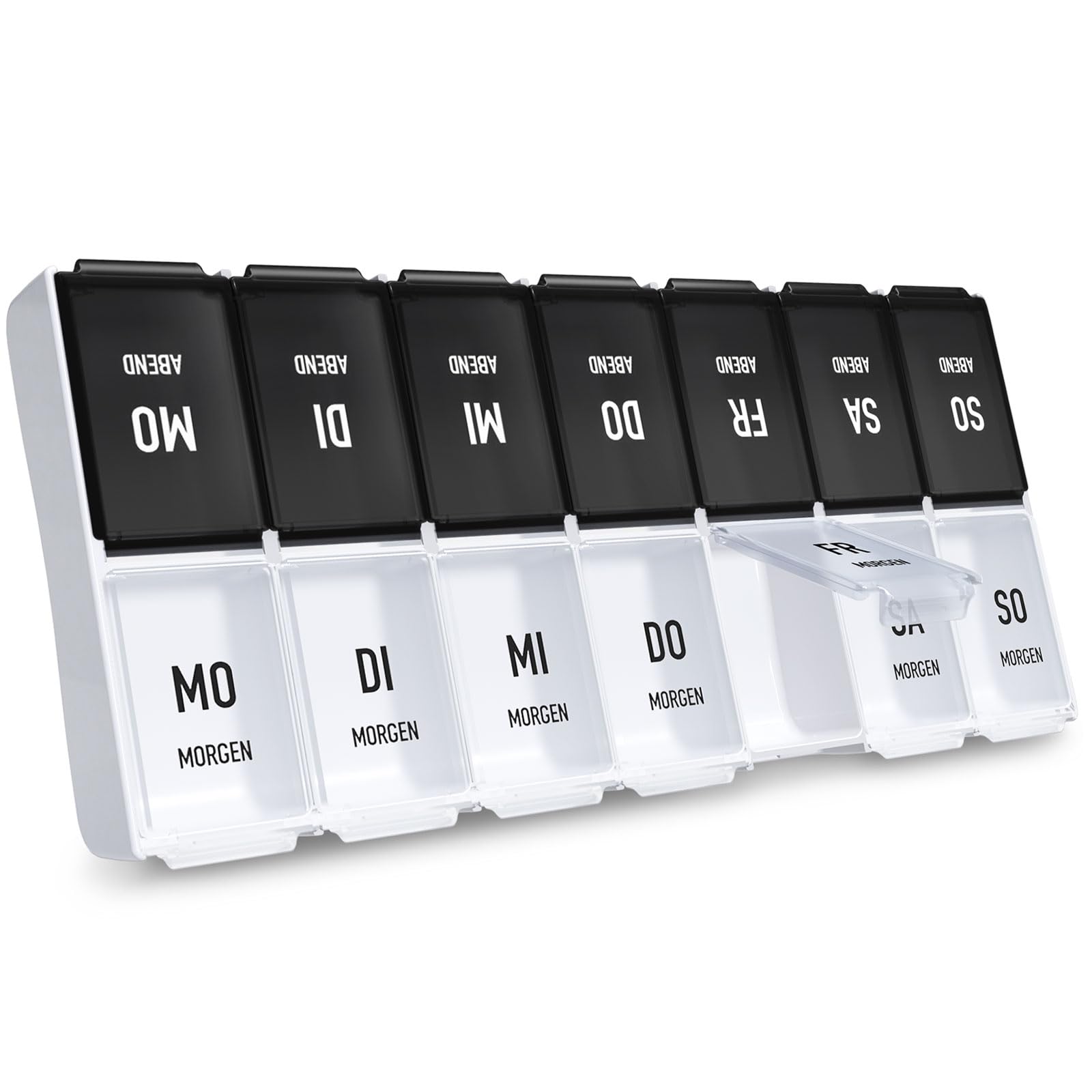 AUVON Tablettenbox 7 Tage Morgens Abends, Handlicher Tablettenbox mit Großen Separaten Fächern für Medikamente, Vitamine, Fischöl, Nahrungsergänzungsmittel usw.