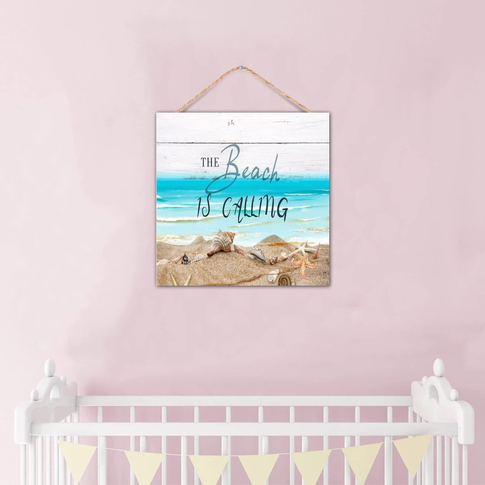 Targa in legno decorativa da parete con stelle marine marine nautiche da spiaggia, stile vintage, motivo tropicale, costiero, decorazione per camera da letto, tavolo, 30,5 x 30,5 cm