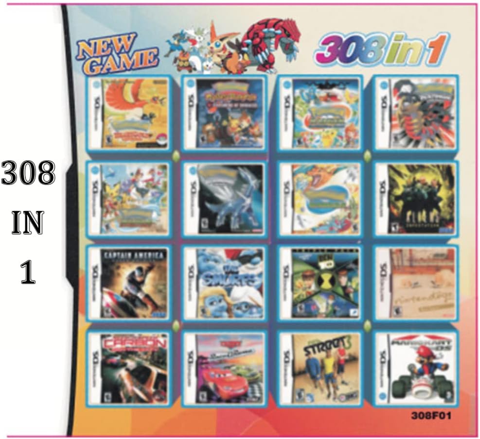 308 Games in 1 Ds Games Pack Card Compilations, NDS Game