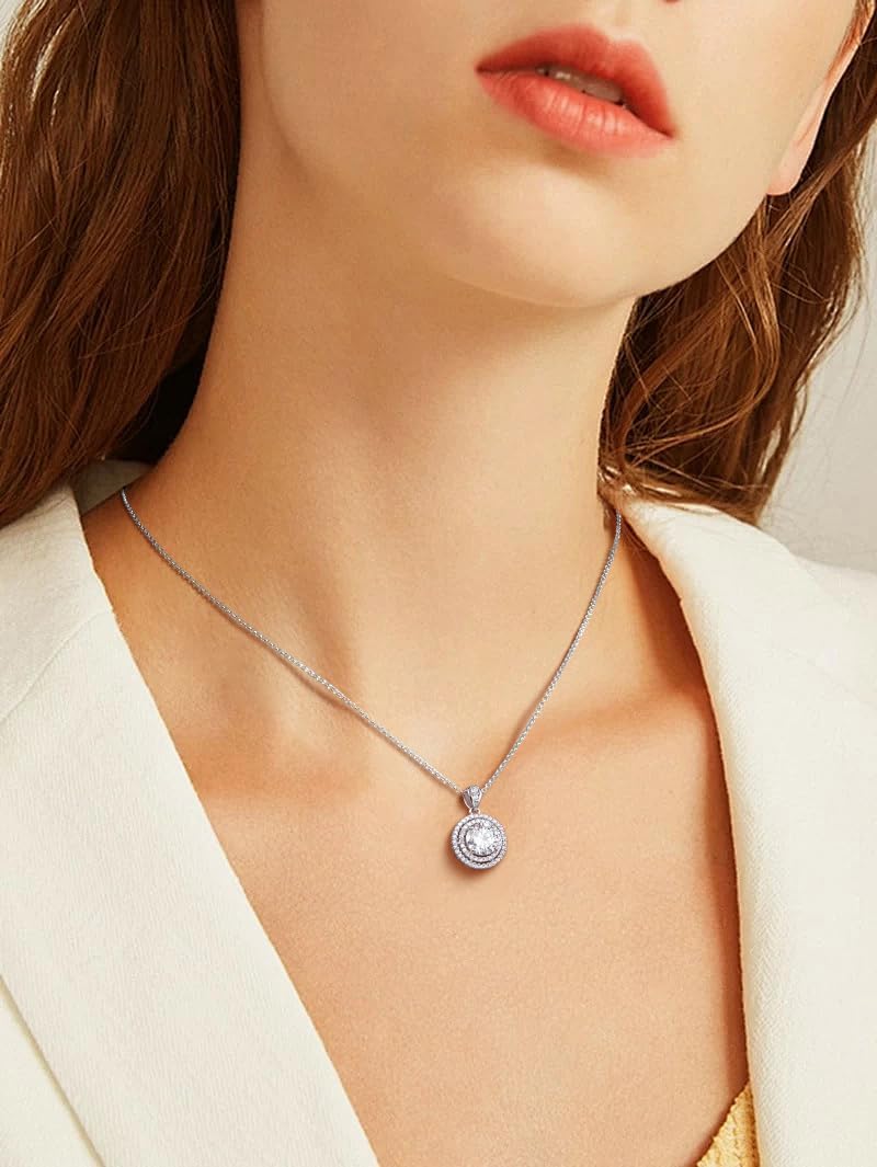 Moissanite Necklace for Women, 1-4CT S925 Sterling Silver Moissanite Pendant, 18K Gold Plated Halo White Gold Necklace- 18"+ 2" Extender Chain- Birthday Valentines Day Gifts for Her Women Wife Mom - Image 6