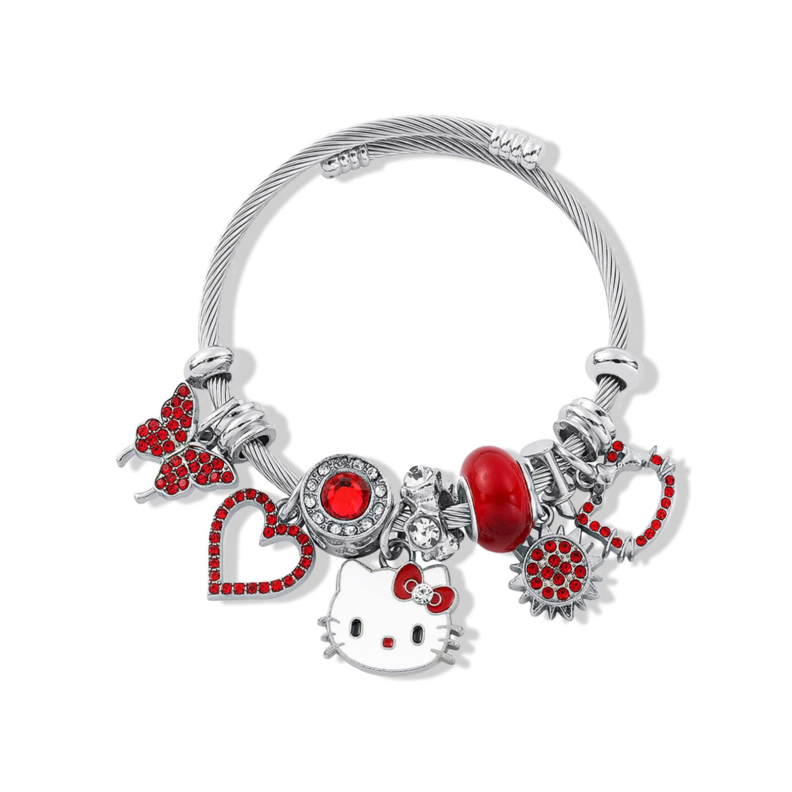 COIORKawaii Charm Bracelet for Girls, Adjustable Silver Stainless Steel Bracelet, Fashion Cartoon Bracelet Suitable Women Girls Holiday Gift