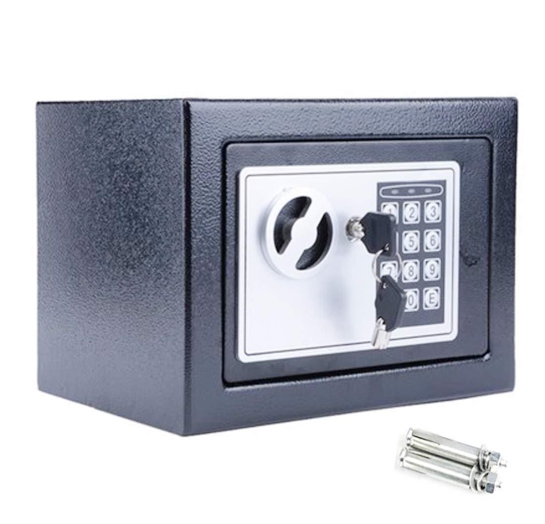 Xinng Grey 4.6L Small Digital Safe Box 23X17x17cm Security Steel Electronic Safety Box With Two Override Keys Pin Number Code Wall Floor Mounted For Home Office Store Money Cash