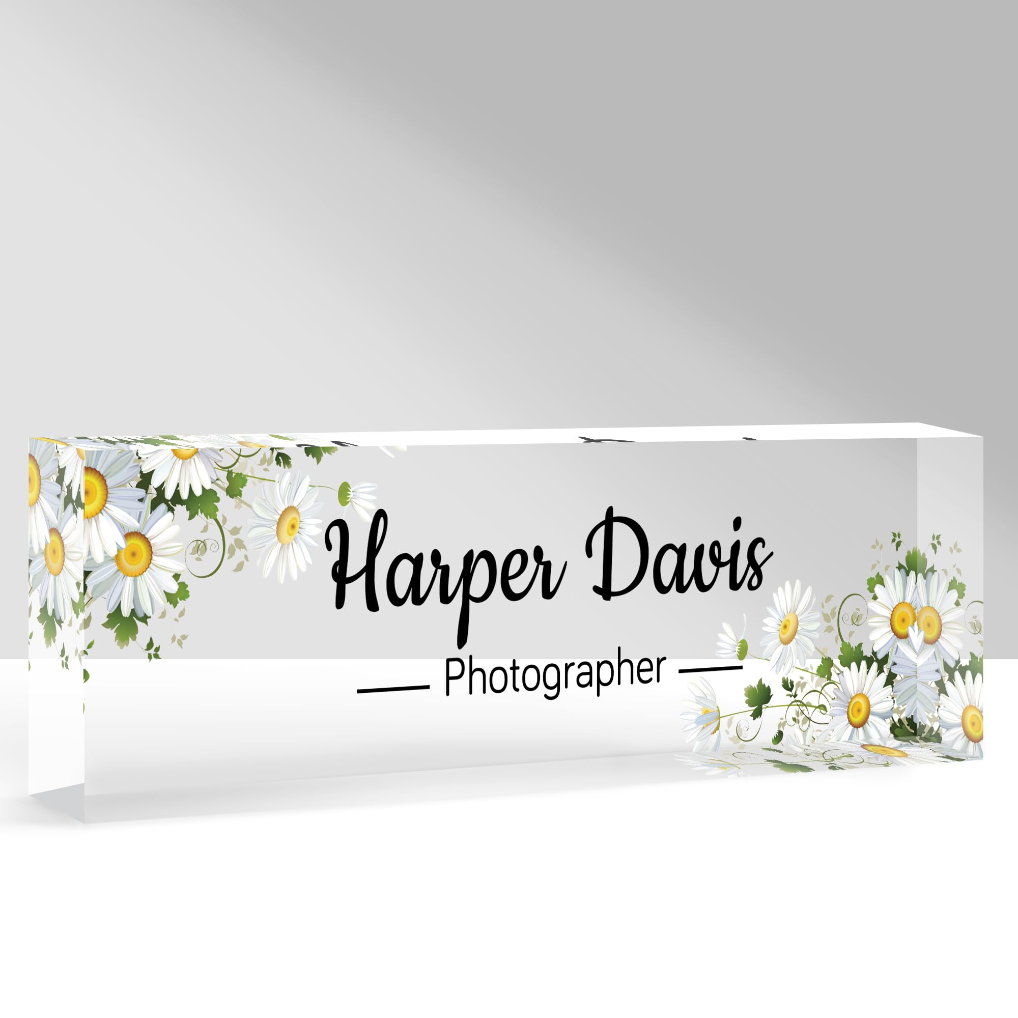 GifXify Custom Name Plate for Desk, Personalized Acrylic Office Name Sign with Name & Title, Elegant Desk Decor for Women Men, Employee Appreciation Gift (Sunflower)