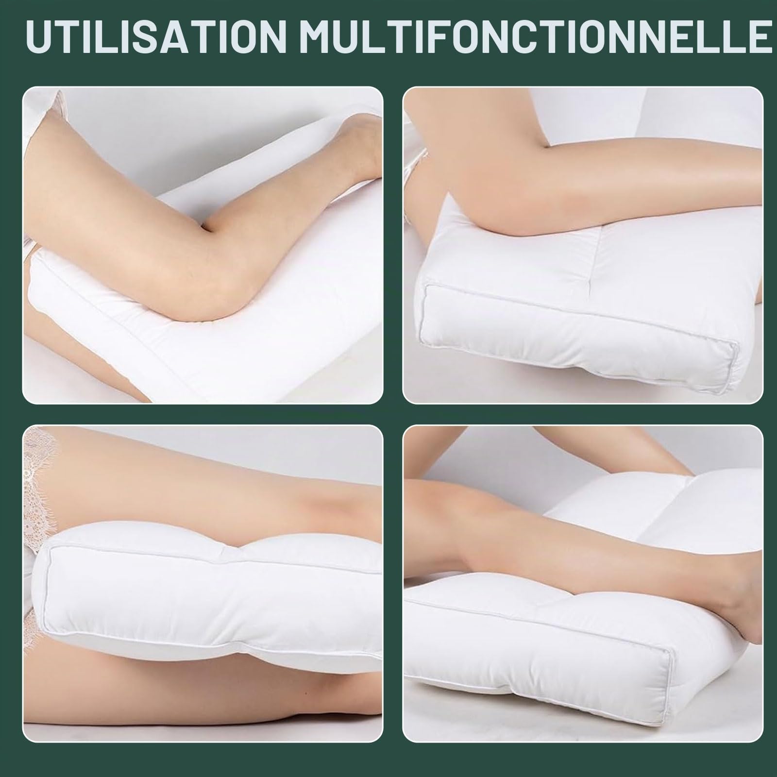 Coussin de genou pour les personnes dormant sur le côté, coussin ergonomique sans sangles, en coton, coussin de positionnement latéral extra long pour soulager les hanches et les jambes