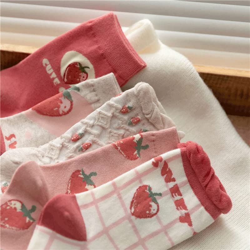 Chaussettes aux Fraises en Coton pour Femmes Style Collégial - 6
