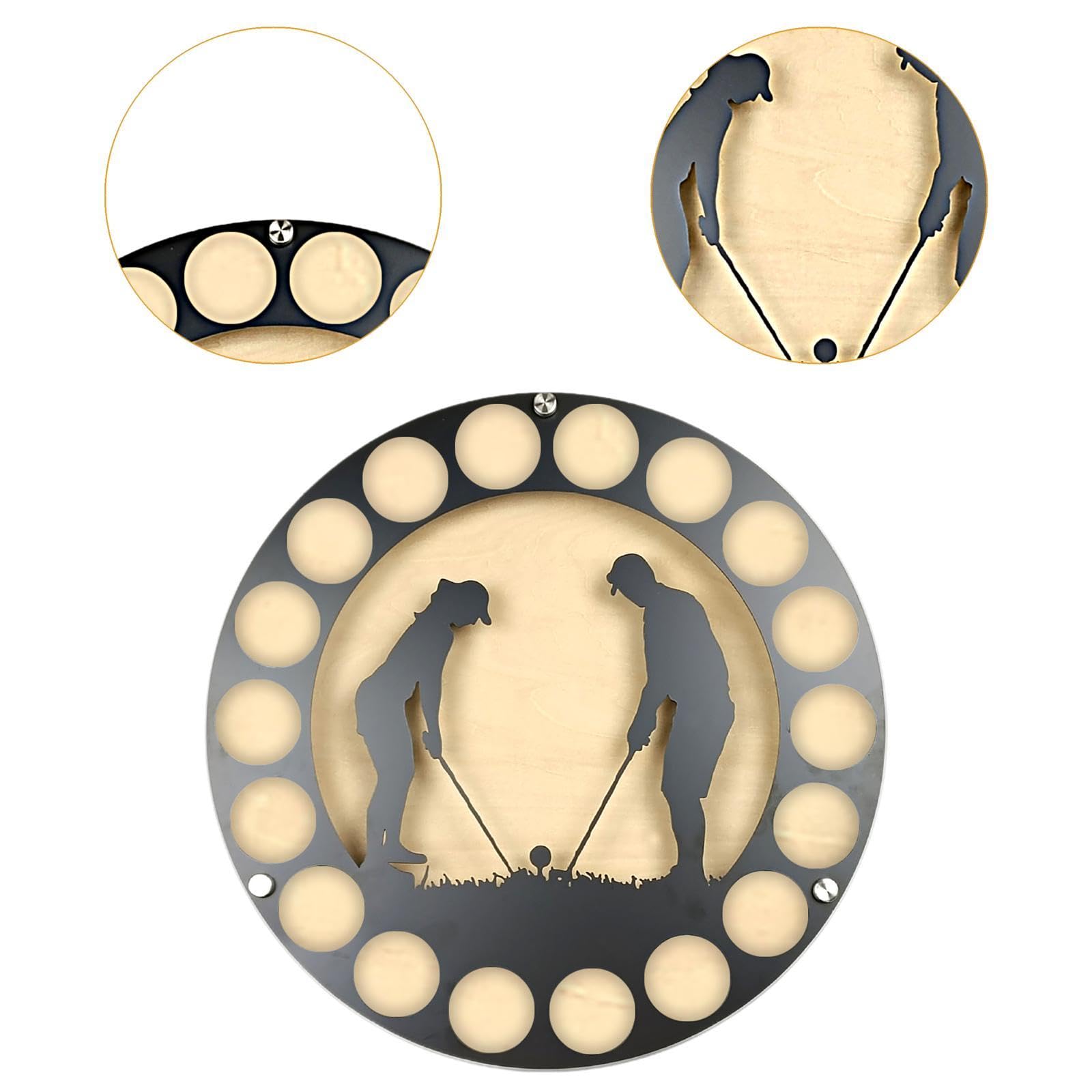 perfk Présentoir de Balle de Golf, étui de Collection de Balles pour 18 Balles de Golf, Balle de Golf En Bois Support de Rangement Mural Suspendu Rond, Style D