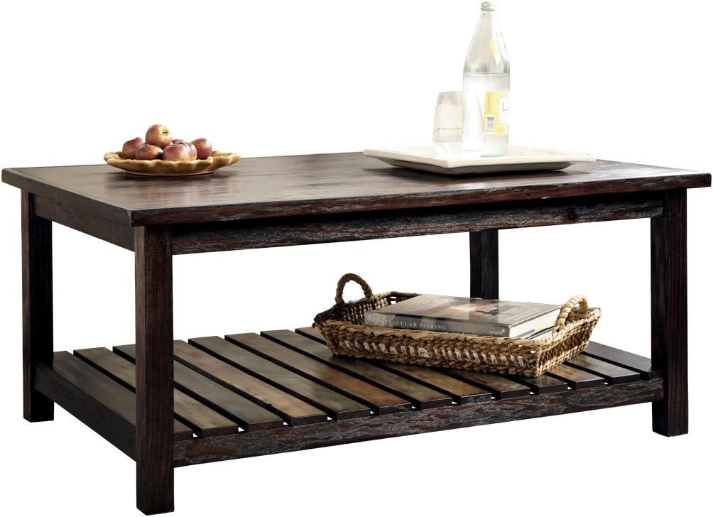 Signature Design by Ashley - Mestler Rustic Coffee Table w/ Fixed Multi-Colored Shelf, Brown