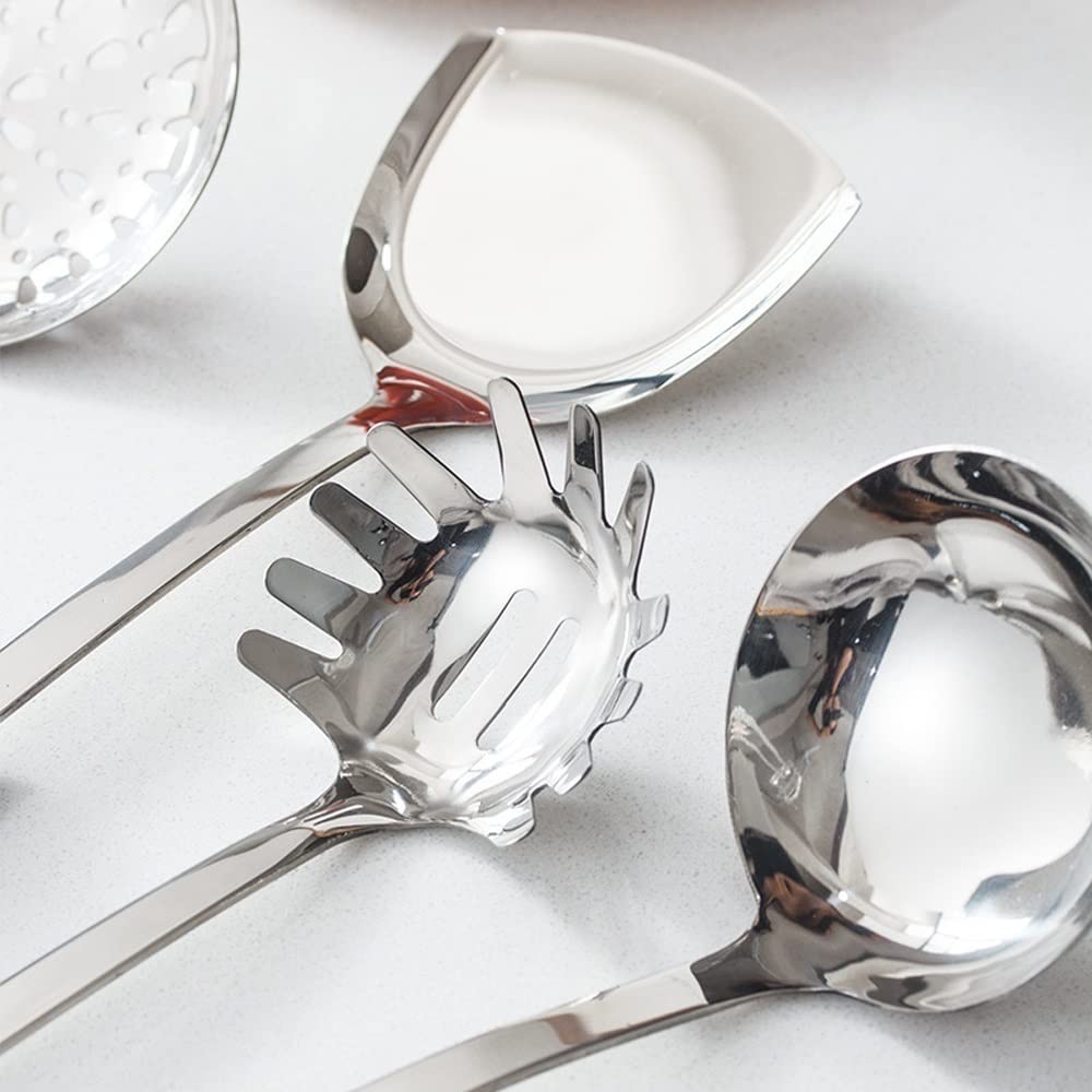 Kochlöffel und Pfannenwender aus Edelstahl, Kochutensilien, 7-teiliges Set, Küchenwerkzeuge und -geräte (Silber)