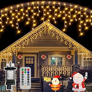 Ollny Icicle Outdoor Christmas Lights – 486LEDs 12m Christmas Decorations Fairy Lights with 8 Lighting Modes/Xmas Mains…