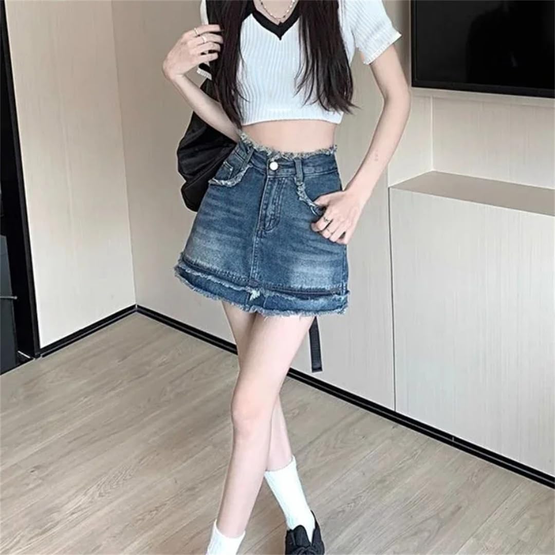 Gonna in denim a vita alta con cerniera aderente da donna mini gonna corta in jeans