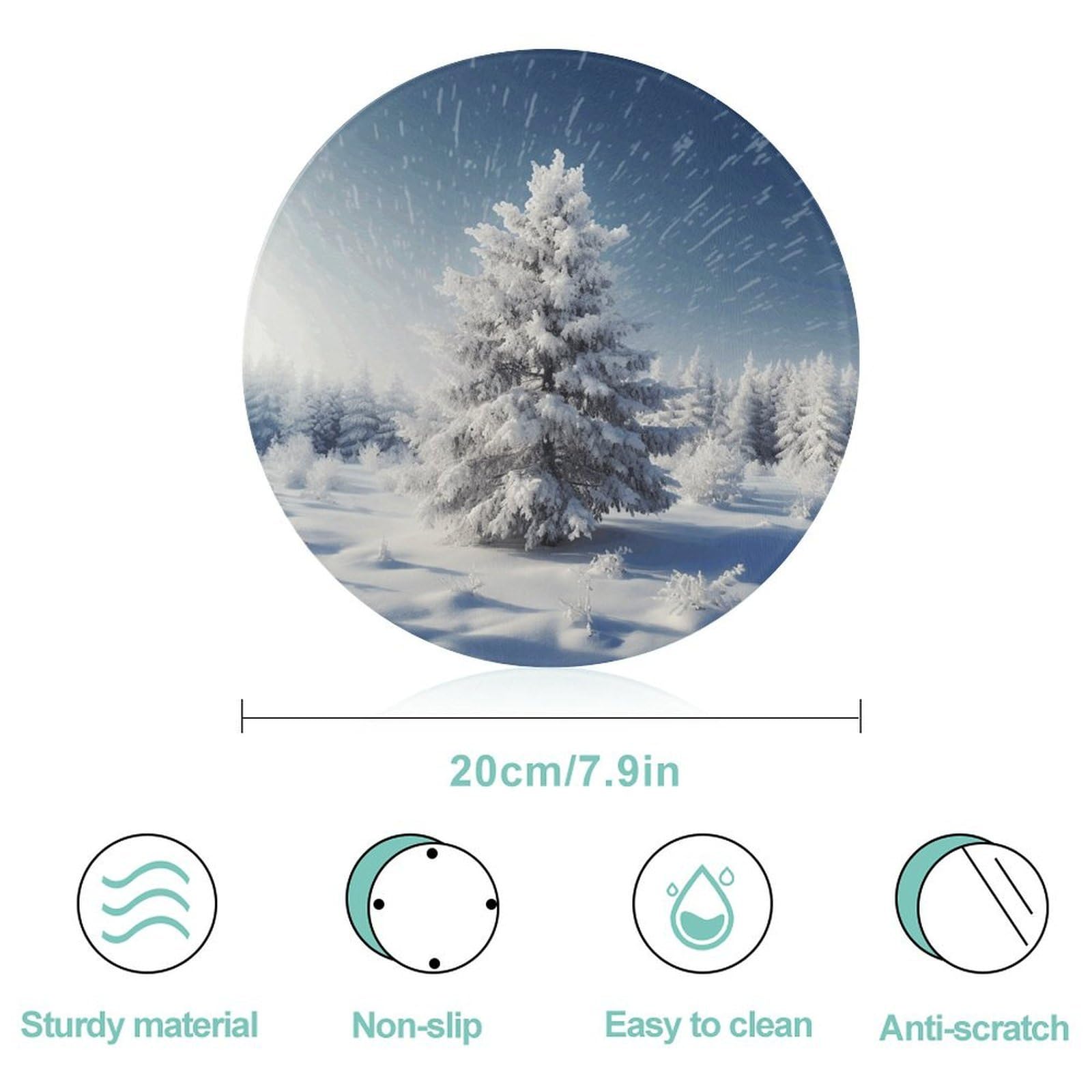 Tagliere rotondo natalizio con albero di pino neve, facile da pulire, taglieri per cucina di grandi dimensioni 7,9, taglieri essenziali da cucina, comodo per carne e verdure