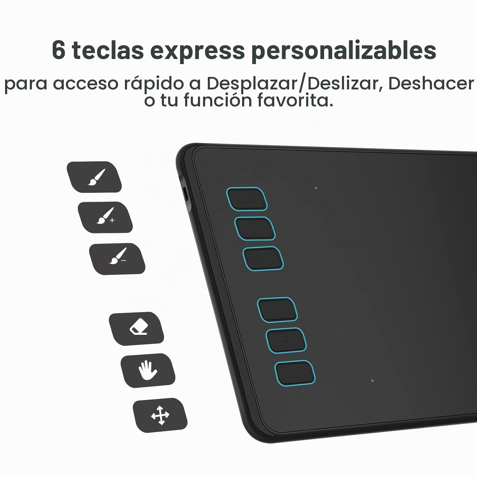 HUION H640P Tableta Gráfica con 8192 Niveles de Sensibilidad a la Presión con Lápiz Óptico Sin Pilas y 6 Teclas de Función Personalizables
