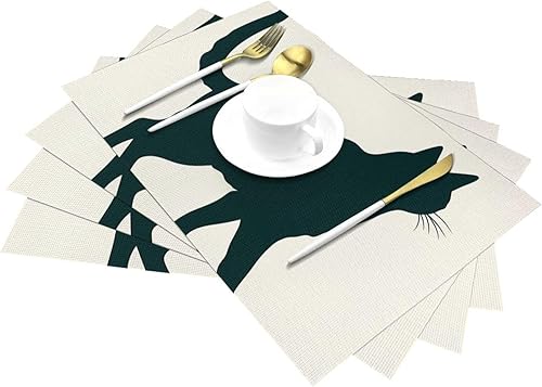 Miniatura 6 de 6 PCS PVC Placemats Set Place Mats Happy Walking Cat Non-Slip Weave Place Mats 12" x 18" Farmhouse Table Mat Set for Family Dinners Wedding Parties