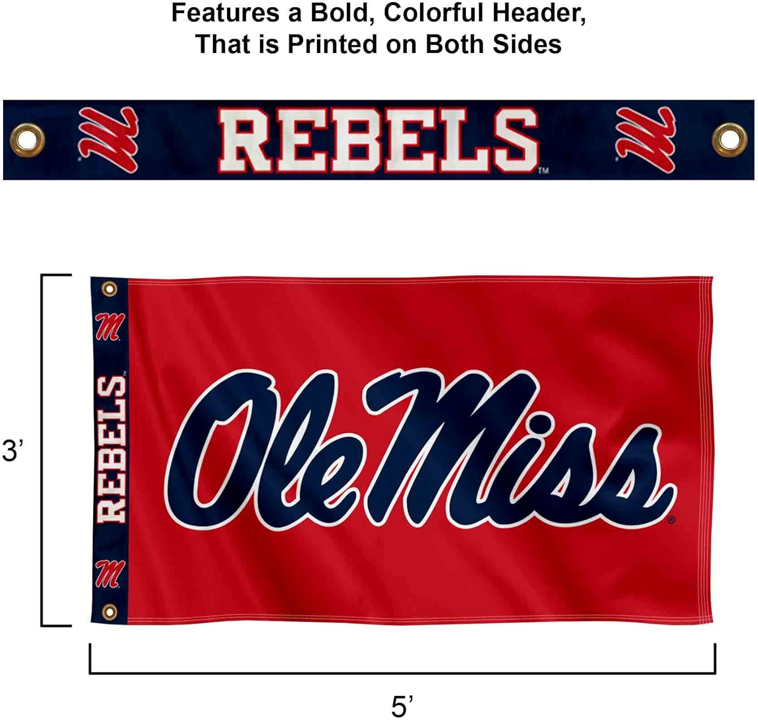 College Flags & Banners Co. Ole Miss Printed Header 3x5 Foot Banner Flag - Image 2
