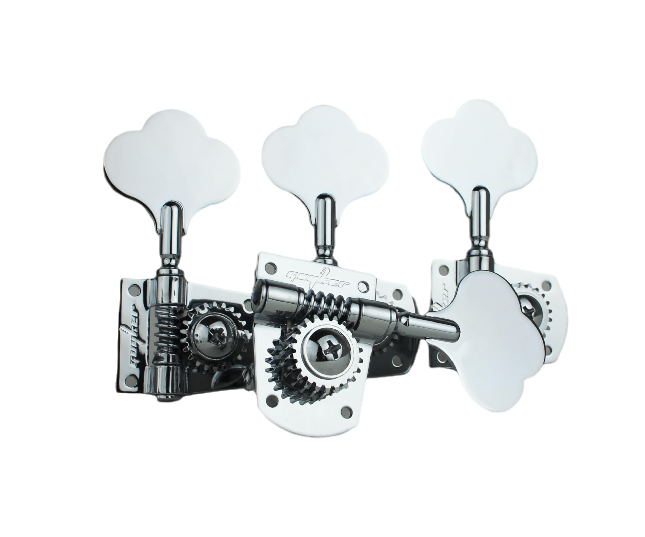 Guyker Bass (4 for Right) Machine Head - 1:21 Ratio Gear Open Frame Tuners Tuning Key Pegs Replacement for Electric Jazz Guitar Bass or Precision Instruments, Chrome