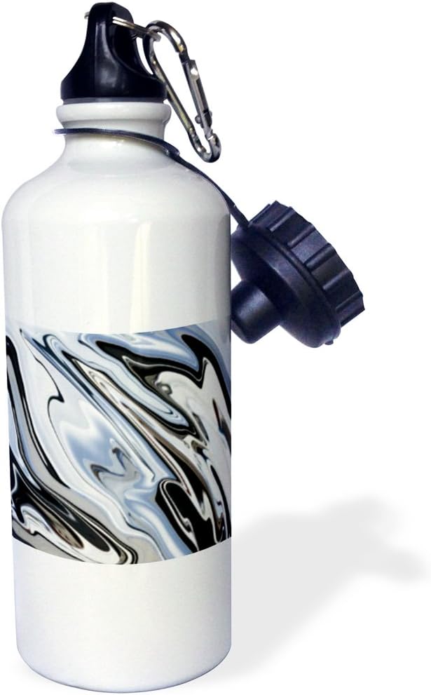 3dRose Taiche - New Media Art - Kaleidoscope - Grey and Black Metal Marbling Effect Abstract - 21 oz Sports Water Bottle (wb_214046_1)