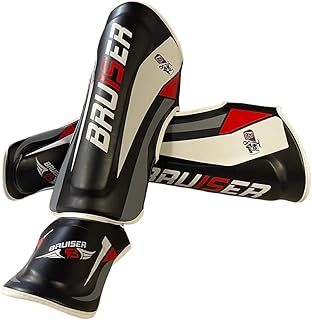 Bruiser Shin Guards with Instep - Unisex Adult Black & White - Kickboxing, Kicking, Sparring, MMA, Muay Thai Kickboxing, Muay Thai, Leg Instep Protection Pads, Training Gear,Taekwondo