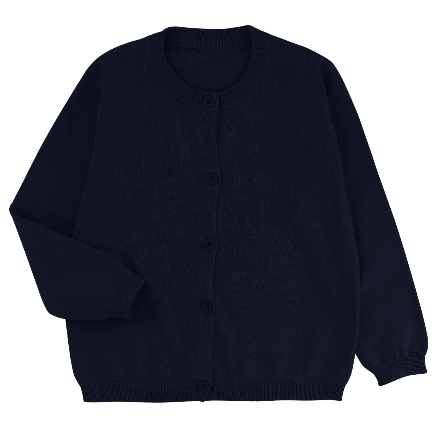 POBIDOBY Girl's Sweater Cotton Crew Knit Neck Long Sleeve Uniform，Cotton Cardigan Sweaters.