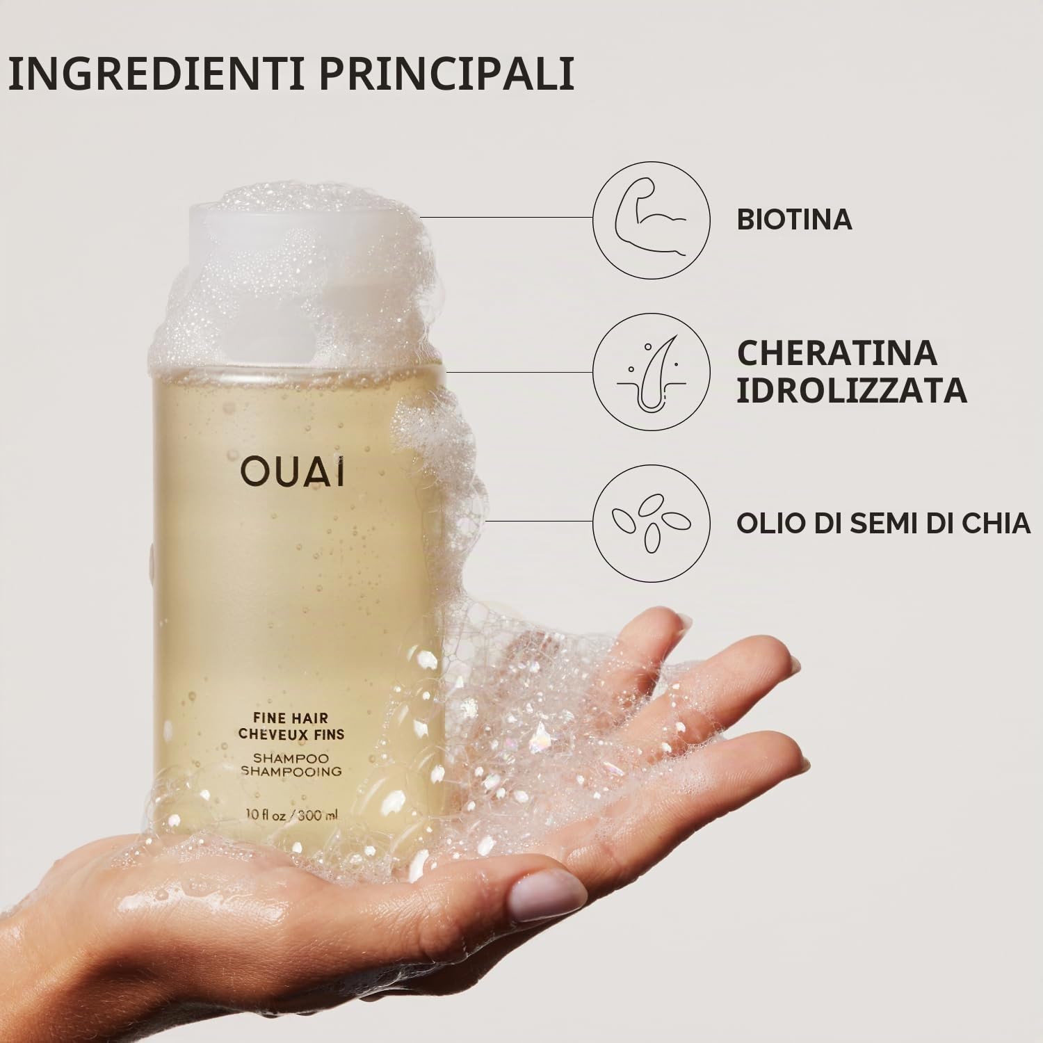 OUAI Ricarica per shampoo fine – Shampoo Volumizzante con cheratina rinforzante, biotina e olio di semi di chia per capelli fini – dona un volume leggero – cura dei capelli senza parafeni | Volumizzante e rinforzante con biotina, cheratina e olio di semi