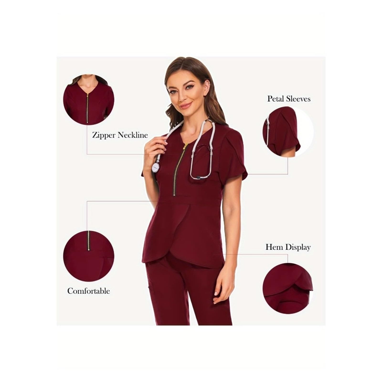 Uniformes Sanitarios Mujer Conjunto de Uniforme médico for Mujer con Cremallera, Camiseta y pantalón de enfermería, diseño Moderno y Liso.