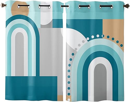 Miniatura 2 de Curtains Panels for Living Room Mid-Century Modern Art Geometric Abstract Blue Window Curtains Light Filtering Grommet Top Drapes for Bedroom