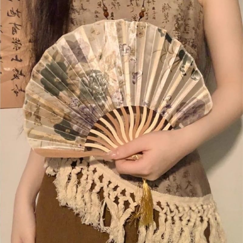 Retro Floral Folding Fan Traditional Chinese Accessories Daily Outfit Decoration
