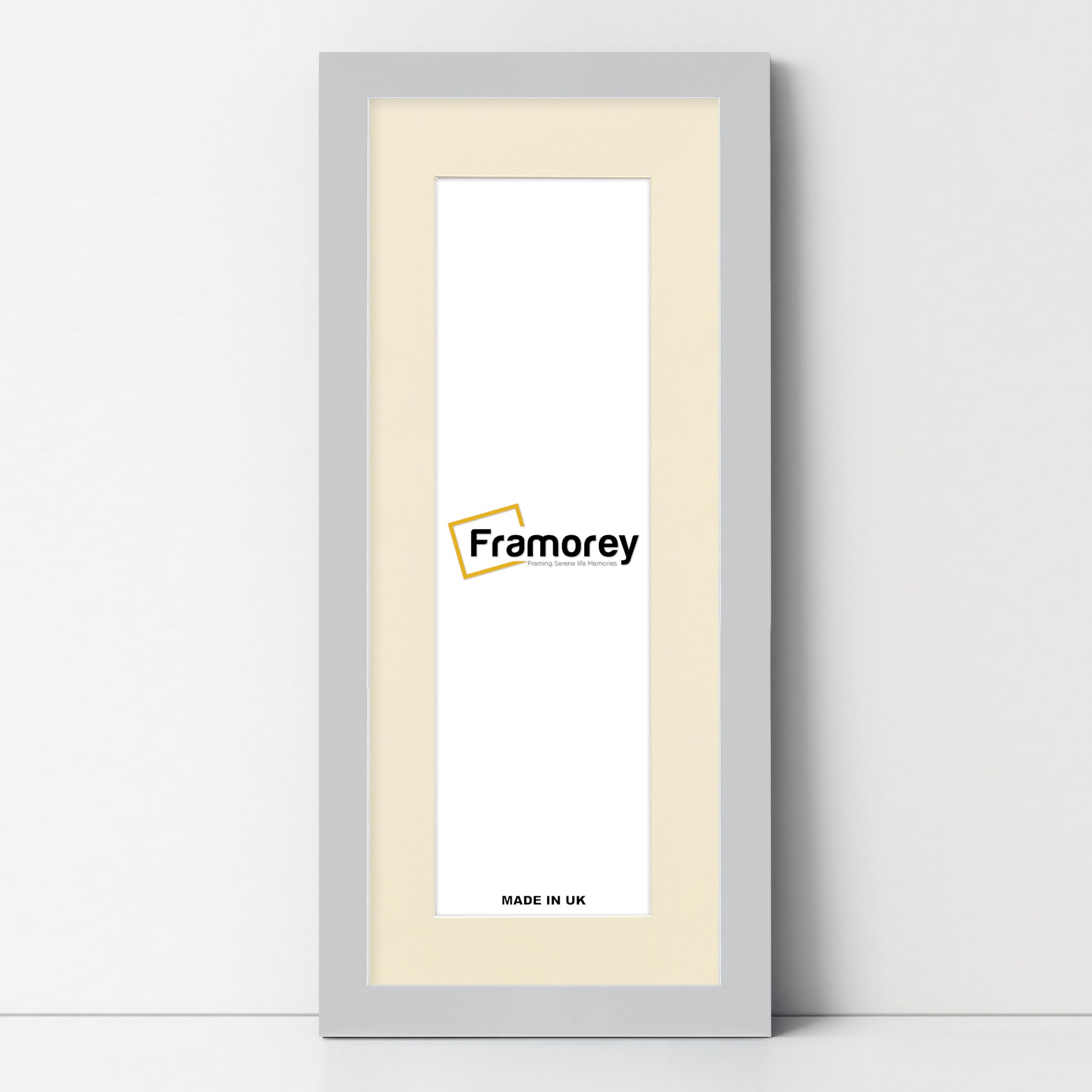 FRAMOREY Panoramic Style Oxford Flat Wooden Effect Picture Frame, 24x12" Silver With 20x8" Ivory Mount, Handmade Wall Art Hanging Frame for Home Decor