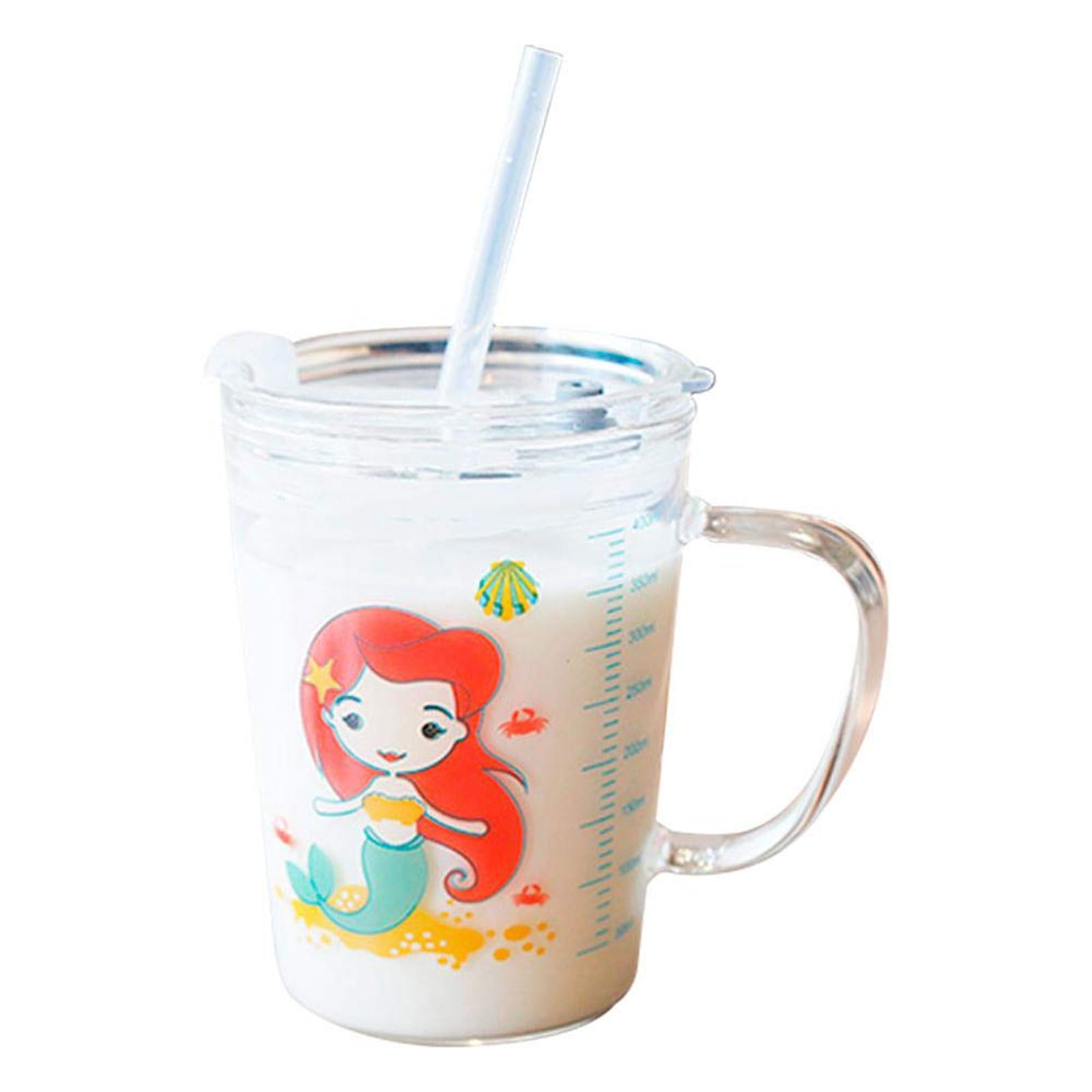 Volwco Heat-Resistant Leak Proof Cute Household Drinking Cup With Lid And Straw With Scale For Kids (Transparent)