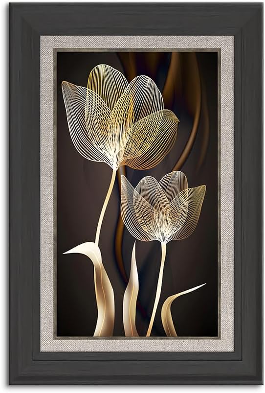 &zwnj;モダンアブストラクトデザイン「ゴールデンフラワーウォールアートキャンバス絵画」 フレーム木枠付きの完成品 リビングルームデコレーシ