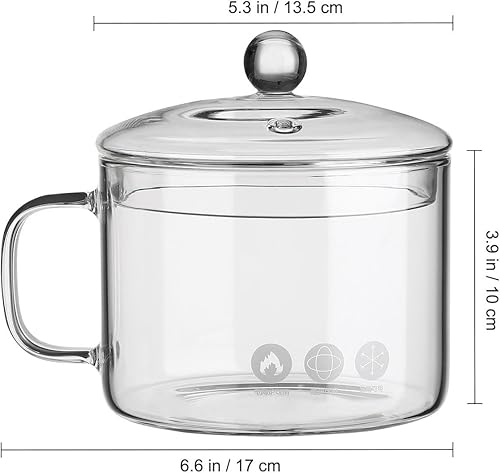 Miniatura 7 de Cacerola de vidrio con tapa de 1 litro, resistente al calor, olla y sartén con tapa, utensilios de horno para microondas, juego de utensilios de