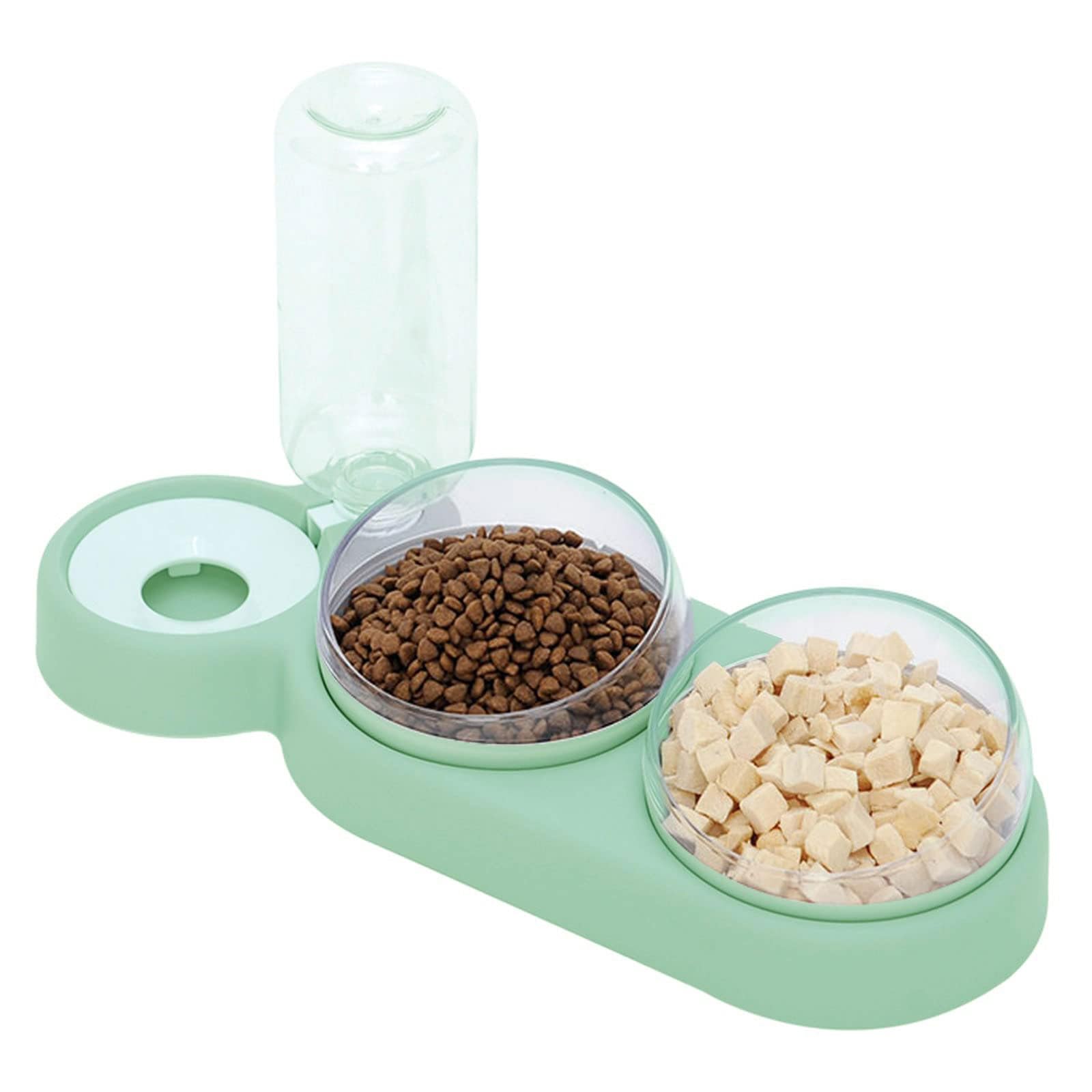 Cuencos 3 en 1 for Perros y Gatos con Soporte Inclinado 15°, antiderrames Ajustable for Comida Agua, for Cachorros(Green)