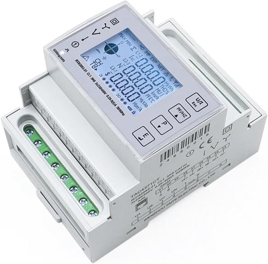 Energy Meter 3 Phase DIN Rail Bidirectional Energy Consumption Meter Backlit Ethernet TCP with Current Transformer 100/150/200A TAC4371CT(Meter 100ACT)