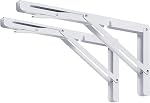 CLT 24" White Folding Shelf Brackets Max. Load 440 lb, Heavy Duty DIY Wall Mounted Shelf Bracket Space Saving for Table Work Bench, Pack of 2