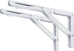 CLT 24" White Folding Shelf Brackets Max. Load 440 lb, Heavy Duty DIY Wall Mounted Shelf Bracket Space Saving for Table Work Bench, Pack of 2