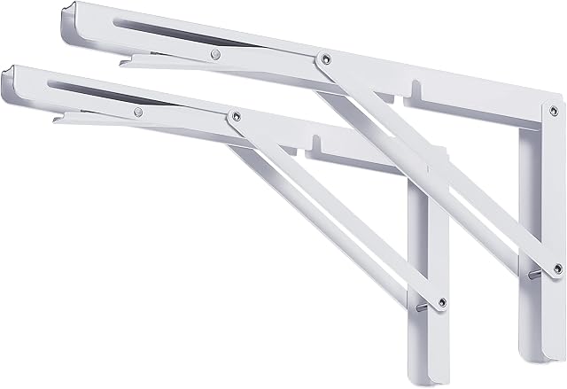 CLT 24" White Folding Shelf Brackets Max. Load 440 lb, Heavy Duty DIY Wall Mounted Shelf Bracket Space Saving for Table Work Bench, Pack of 2