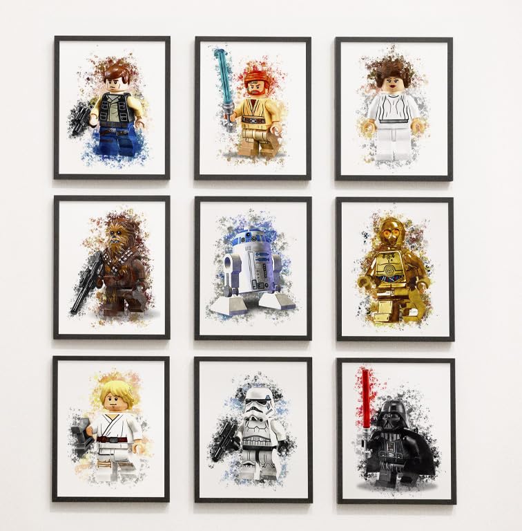 Star Wars Character Wall Art Posters/prints,Unframed Set of 9, A4 29.7 x 21 cm, Star Wars Watercolour Splash Designprints