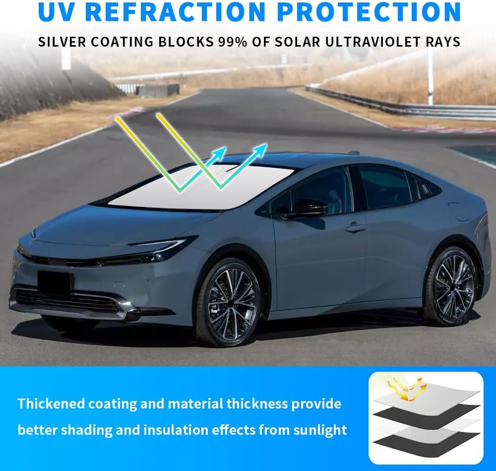 Front Windshield Sun Shade Custom Fit Compatible for Toyota Prius XW60 2023-present Sunshade Foldable UV Ray Reflector Sun Visor Protector Shield Cover Reflective (for Prius XW60 2023-present)