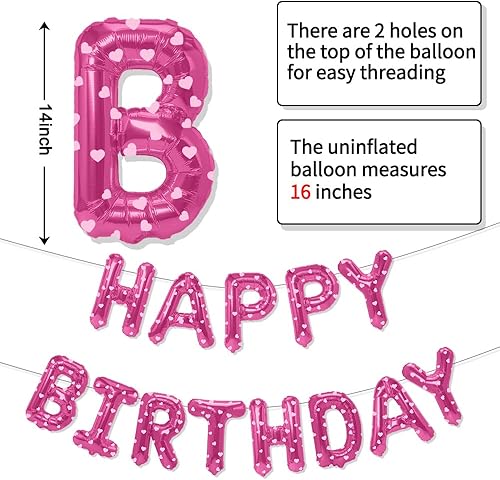 Miniatura 3 de Cartel de globos de feliz cumpleaños, letras de globos de aluminio de Mylar de 16 pulgadas, kit de globos de cumpleaños reutilizables, color rosa