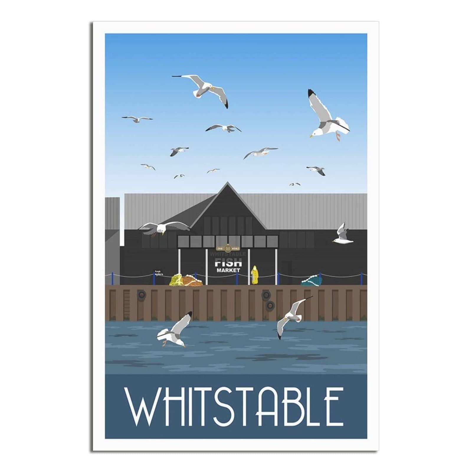UEJD Vintage Whitstable Fish Market Kent Travel Poster Decorative Posters Modern Bedroom Canvas Art Poster Picture Painting Posters Wall Decor Art Gift