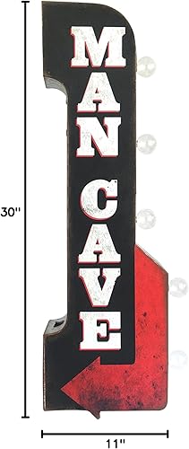 Miniatura 7 de Letrero publicitario vintage de reproducción de cueva de hombre, luces LED alimentadas por pilas, metal de doble cara montado en la pared, 30 x 11 x