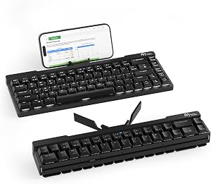 RK ROYAL KLUDGE F68 60% Foldable Low Profile Mechanical Keyboard, Wireless Mechanical Keyboard with Aluminum Body, Built-in Stand Holder, White Backlit, 68 Keys, Tactile Brown Switch