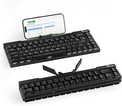 RK ROYAL KLUDGE F68 60٪ لوحة مفاتيح ميكانيكية قابلة للطي منخفضة الملف الشخصي ، لوحة مفاتيح ميكانيكية لاسلكية مع هيكل من الألومنيوم ، حامل حامل حامل مدمج ، إضاءة خلفية بيضاء ، 68 مفتاحًا ، مفتاح بني ملمس