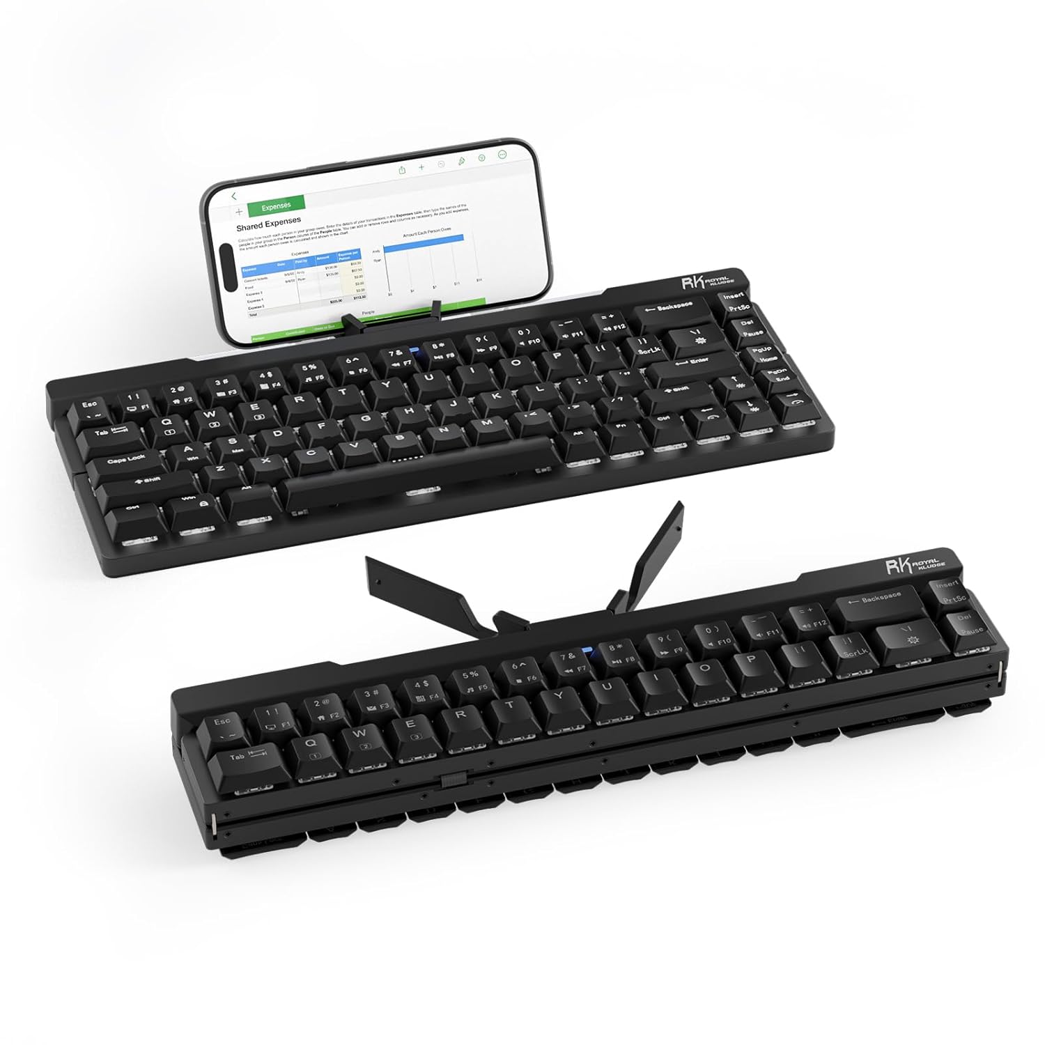 RK ROYAL KLUDGE F68 60 Foldable Low Profile Mechanical Keyboard Wireless Mechanical Keyboard with Aluminum Body Built-in Stand